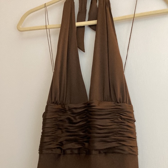 Brown silk Adrianna Papell formal halter dress - Picture 3 of 6